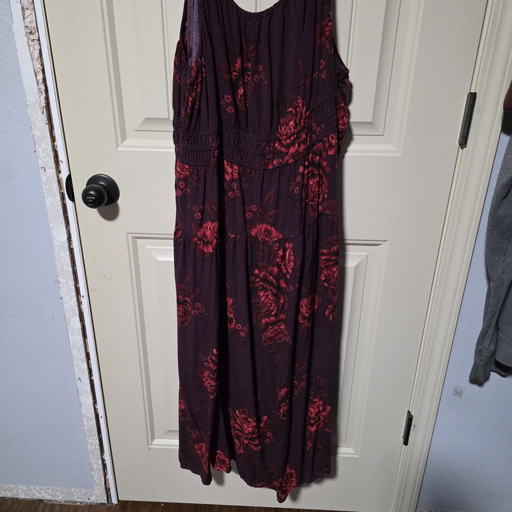 Old Navy Burgundy Maxi Dress with Red Rose Print